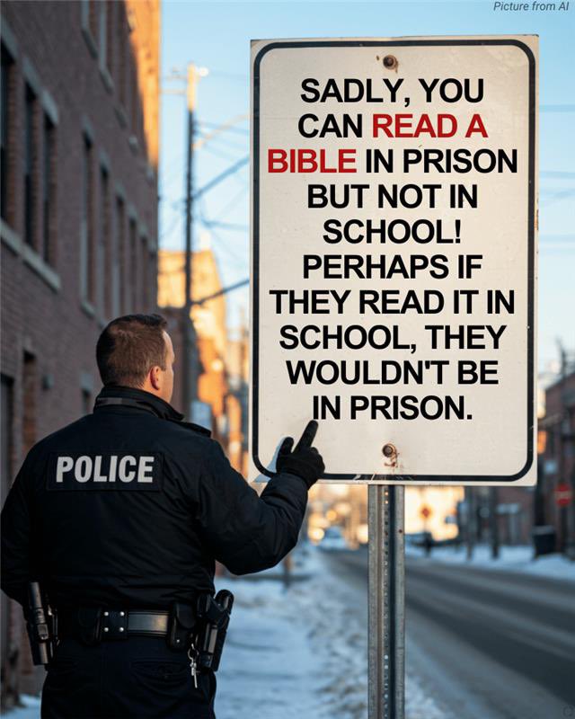 I find it amazing that the Leftists have no problem with Bibles in prison, or preaching the scriptures.

But those same Leftists go apoplectic over the idea of that in our schools where it could probably keep a lot of those people out of prison if they found God sooner.