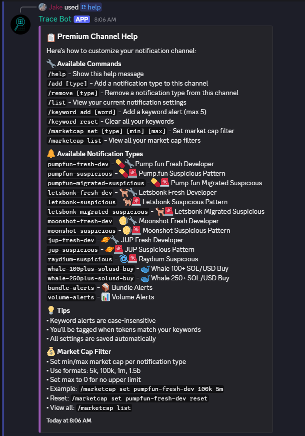 JakeQuaresima's tweet photo. @TraceTools_SOL now creates you your own custom channel where you can modify what notifications you see and their parameters, giving you a more personalised experience: https://t.co/1Z8oByLOuq. https://t.co/A7L8UFcTAD