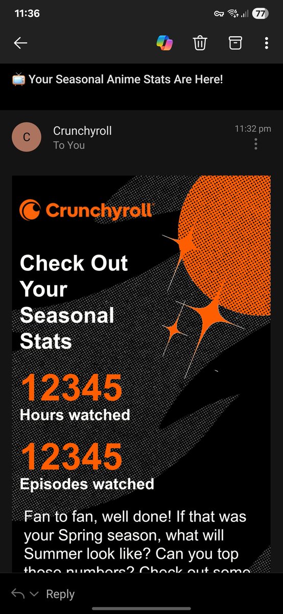ItsGuled's tweet image. Crunchyroll is on crack once again lmao first no numbers in my yearly stats but now somehow I've watched 12345 hours this season??? 😭