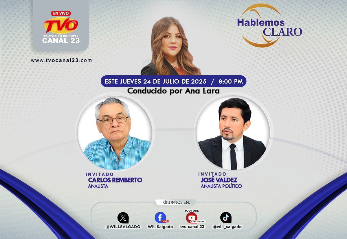 Hoy jueves 24 8:00 pm; en Hablemos Claro por tvocanal23  cable Tigo canal 23 cable claro canales 24 y 74