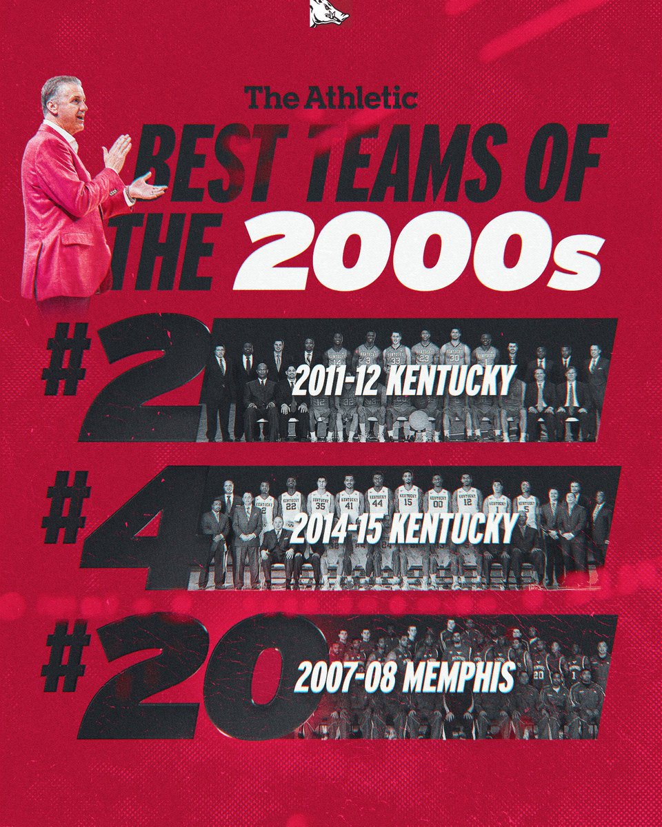 RazorbackMBB's tweet image. Cal’s best is 𝗘𝗟𝗜𝗧𝗘
1 of 2 coaches with 3 teams on @TheAthletic’s list ✅
Only coach with 2 teams in Top 5 ✅
Only coach with 2 different schools on the list ✅
Only coach on the list to win 3️⃣8️⃣ games (3x!) in a season ✅