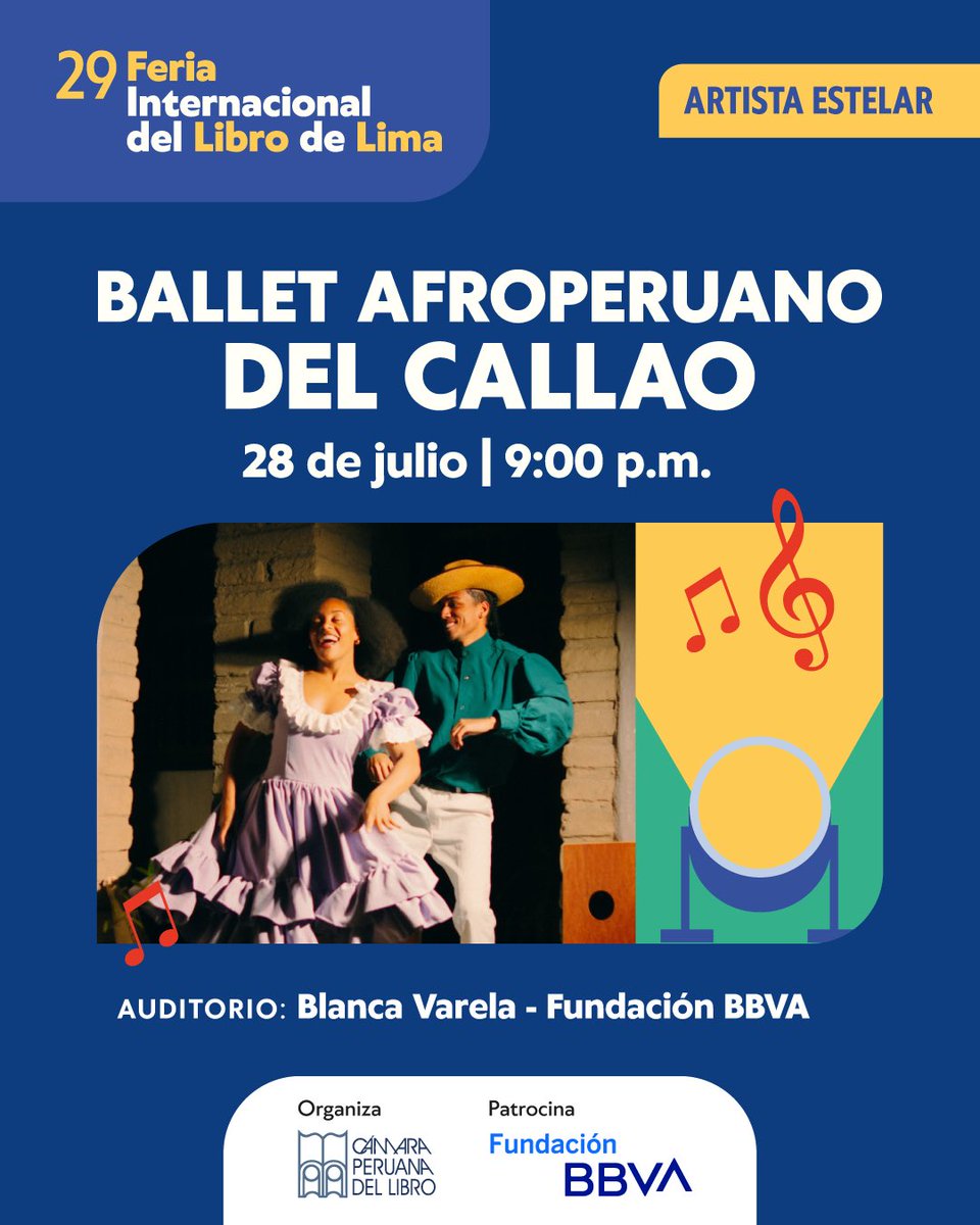FILLima2025's tweet image. 💃 Déjate llevar por la energía del Ballet Afroperuano del Callao, que nos conectará con nuestras raíces a través de la danza.
🗓️ Lunes 28 de julio
🕘 9:00 p.m. – 9:30 p.m.
📍 Auditorio Blanca Varela – Fundación BBVA
Aforo limitado. Actividades sujetas a cambios.