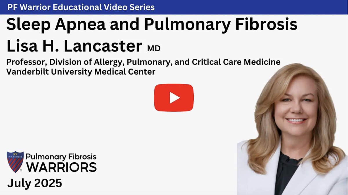 PFWarrior's tweet image. Learn how sleep apnea and pulmonary fibrosis (PF) are connected in this PF Warriors educational session.
Discover practical tips, treatment options, and early warning signs that can help improve sleep quality, oxygen levels & daily well-being.
pfwarriors.com/videos-2025/