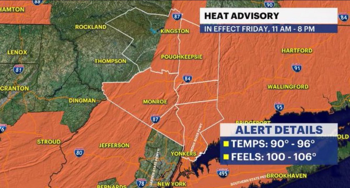 AddisonGreenWX's tweet image. The work week ends with heat & storms in the #HudsonValley
🥵 temps will feel into the 100s
💧 drink plenty of water if you have to be outside
⛈️ t-storm chances rise in the afternoon
💪🏽 🌬️ damaging gusts is biggest issue
HudsonValley.news12.com/weather
#nywx #news12