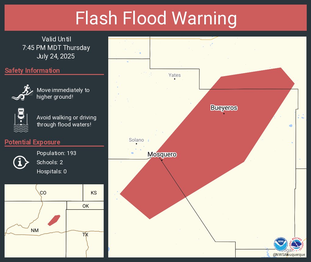 Flash Flood Warning including Mosquero NM and  Bueyeros NM until 7:45 PM MDT