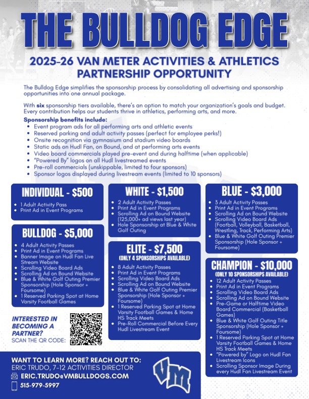 VanMeterAthletics (@vanmeterdawgs) on Twitter photo ๐ฃ Introducing the Bulldog Edge!
A new, all-in-one partnership opportunity to support Van Meter Activities & Athletics in 2025โ26!
๐ Apply by Aug. 8:
vmbulldogs.revtrak.net/bulldog-edge
๐ง Questions? eric.trudo@vmbulldogs.com
GO DAWGS!!!
#ROLLDAWGS #BulldogEdge <a href="/vanmeterschools/">Van Meter Schools</a> ๐ฃ Introducing the Bulldog Edge!
A new, all-in-one partnership opportunity to support Van Meter Activities & Athletics in 2025โ26!
๐ Apply by Aug. 8:
vmbulldogs.revtrak.net/bulldog-edge
๐ง Questions? eric.trudo@vmbulldogs.com
GO DAWGS!!!
#ROLLDAWGS #BulldogEdge <a href="/vanmeterschools/">Van Meter Schools</a>