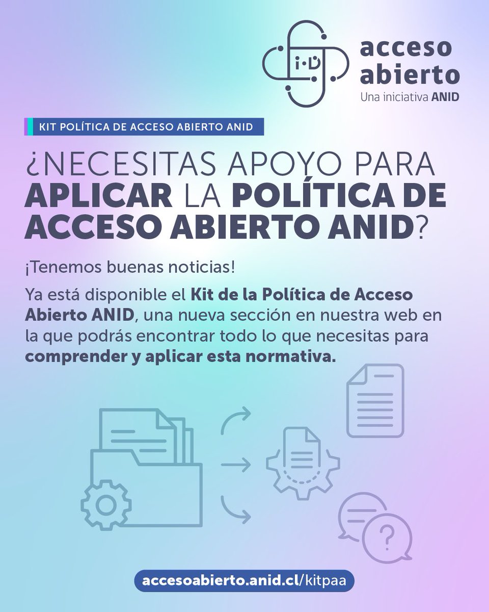 ANID Ciencia Abierta (@anid_abierta) on Twitter photo ◆ Desde <a href="/ANID_Abierta/">ANID Ciencia Abierta</a> presentamos un set de herramientas que contribuirá a la implementación de la #PolíticaAccesoAbiertoANID.
❖ Manuales, infografías y una serie de recursos en un solo lugar.
🔗Descarga, revisa y comparte en accesoabierto.anid.cl/kitpaa
#OpenScience #OpenAccess ◆ Desde <a href="/ANID_Abierta/">ANID Ciencia Abierta</a> presentamos un set de herramientas que contribuirá a la implementación de la #PolíticaAccesoAbiertoANID.
❖ Manuales, infografías y una serie de recursos en un solo lugar.
🔗Descarga, revisa y comparte en accesoabierto.anid.cl/kitpaa
#OpenScience #OpenAccess