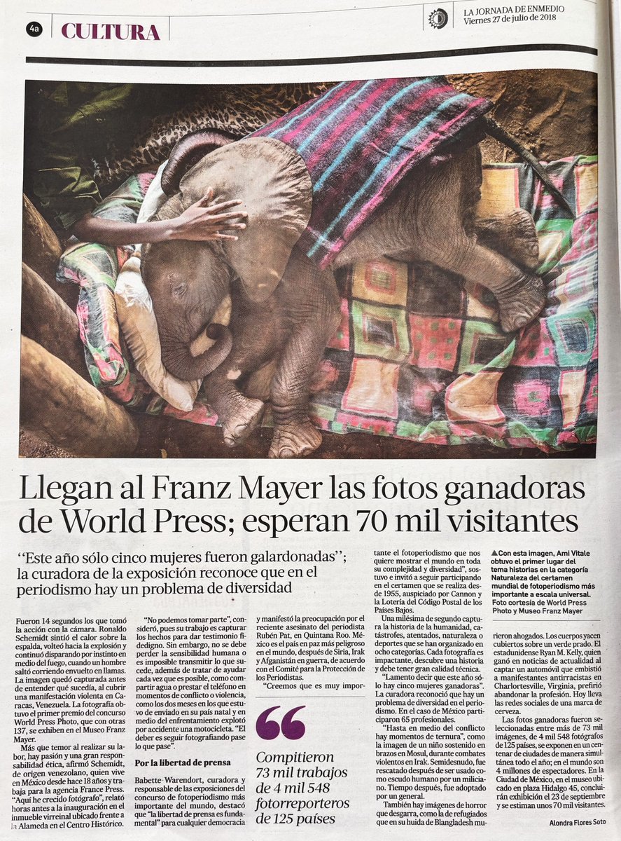 AGNMex's tweet image. Es un concurso anual de fotoperiodismo organizado por la @WorldPressPhoto, una organización independiente con sede en Ámsterdam. La primera edición se llevó a cabo el 03/12/1955.
#PrimerasPlanas
@lajornadaonline, 27 de julio de 2018, Biblioteca-hemeroteca Ignacio Cubas.