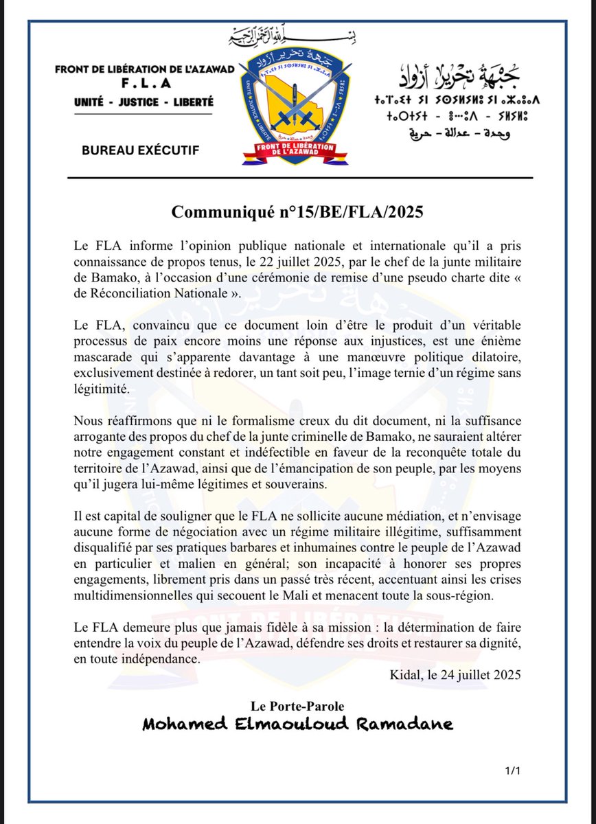 FLAZAWAD's tweet image. Reject de la pseudo Charte du tyran Assimi Goita #FLA