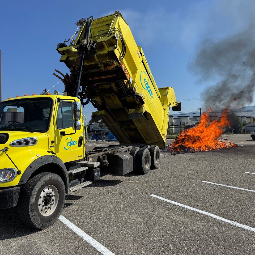Regional District of Central Okanagan (@rdcokanagan) on Twitter photo On July 23, a load in a recycling truck operated by <a href="/e360s_ltd/">Environmental 360 Solutions</a> caught fire—likely sparked by a metal fuel filter improperly placed in a curbside recycling cart.
🙏Thanks to the driver’s calm and decisive actions, the load was safely dumped in an empty school parking lot and 911 On July 23, a load in a recycling truck operated by <a href="/e360s_ltd/">Environmental 360 Solutions</a> caught fire—likely sparked by a metal fuel filter improperly placed in a curbside recycling cart.
🙏Thanks to the driver’s calm and decisive actions, the load was safely dumped in an empty school parking lot and 911