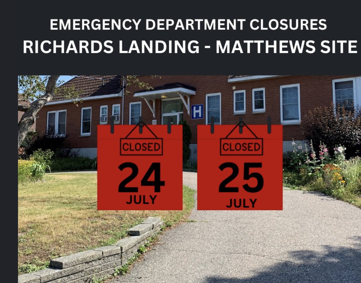 HurleyOCHUCUPE's tweet image. Rolling Emergency Department closures are hitting the Blind River, Thessalon and Richard's Landing hospitals. The crisis in staffing rural and northern hospitals continues and the Ford government has not put a viable plan in place to address it. It's urgent that this happen.