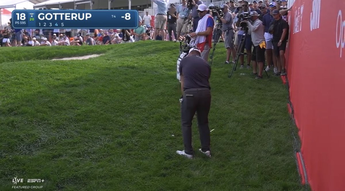 strosh33's tweet image. Quite the contrast to The Open last week.
“Oh, you roasted one 30 yards over the flag? Here is a free drop, just place it next to the green in the nice grass”.
Chips it to a foot, broadcast - “what a magnificent up and down”
☠️🤮
