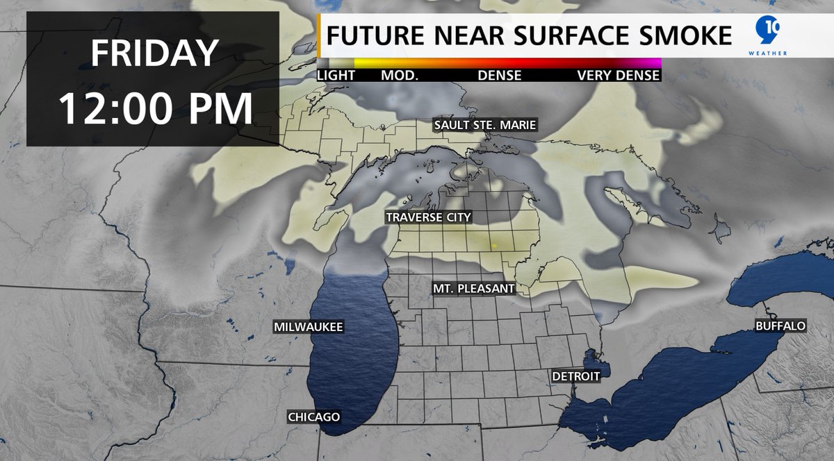 9and10News's tweet image. Early shower or rumble at best this evening.
Most stay dry past midnight.
Lows in the 60s. 50s for the UP.
Drier Friday with more haze.
More 70s and 80s. Not as humid.
NW winds 5-10 mph.
Another rain chance Saturday.
Better for N. Lower.