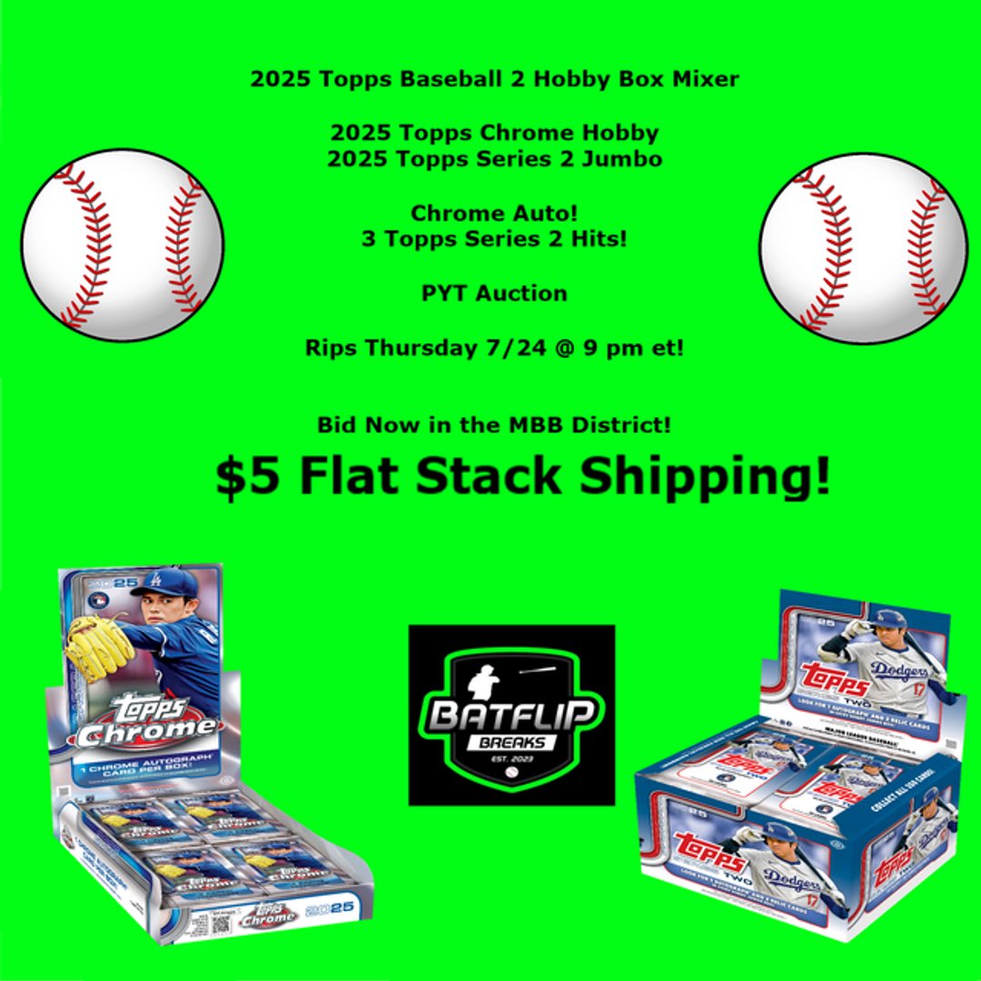 BatflipBreaks's tweet image. 🚨Bidding ends in ONE HOUR!
👇Bid below!
district.net/midwestboxbrea…
⚾️2025 Topps Chrome Hobby
⚾️2025 Topps Series 2 Jumbo Hobby
4 Hits!
2 Silver Packs!
Rips @ 9 pm et via @midwestboxbreak MBB District!