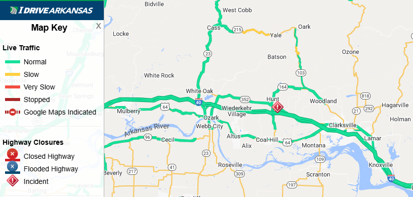 Johnson Co:(UPDATE) I-40 WB right shoulder remain blocked at Mile Marker 47.3 due to an accident.   Monitor IDriveArkansas.com for the latest information. #ARtraffic #NWAtraffic