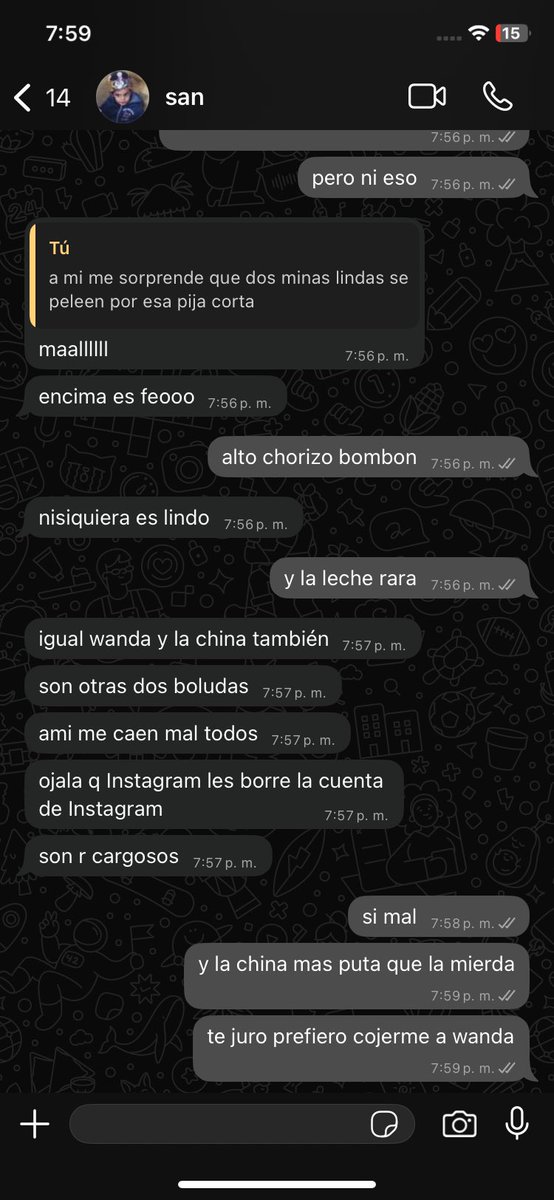 aritanderson's tweet photo. a veces dudo si santi es gay, porque ¿quién carajo sabe tanto sobre el triángulo amoroso entre mauro, la china y wanda, a menos que tenga concha https://t.co/euKwqG9NtN
