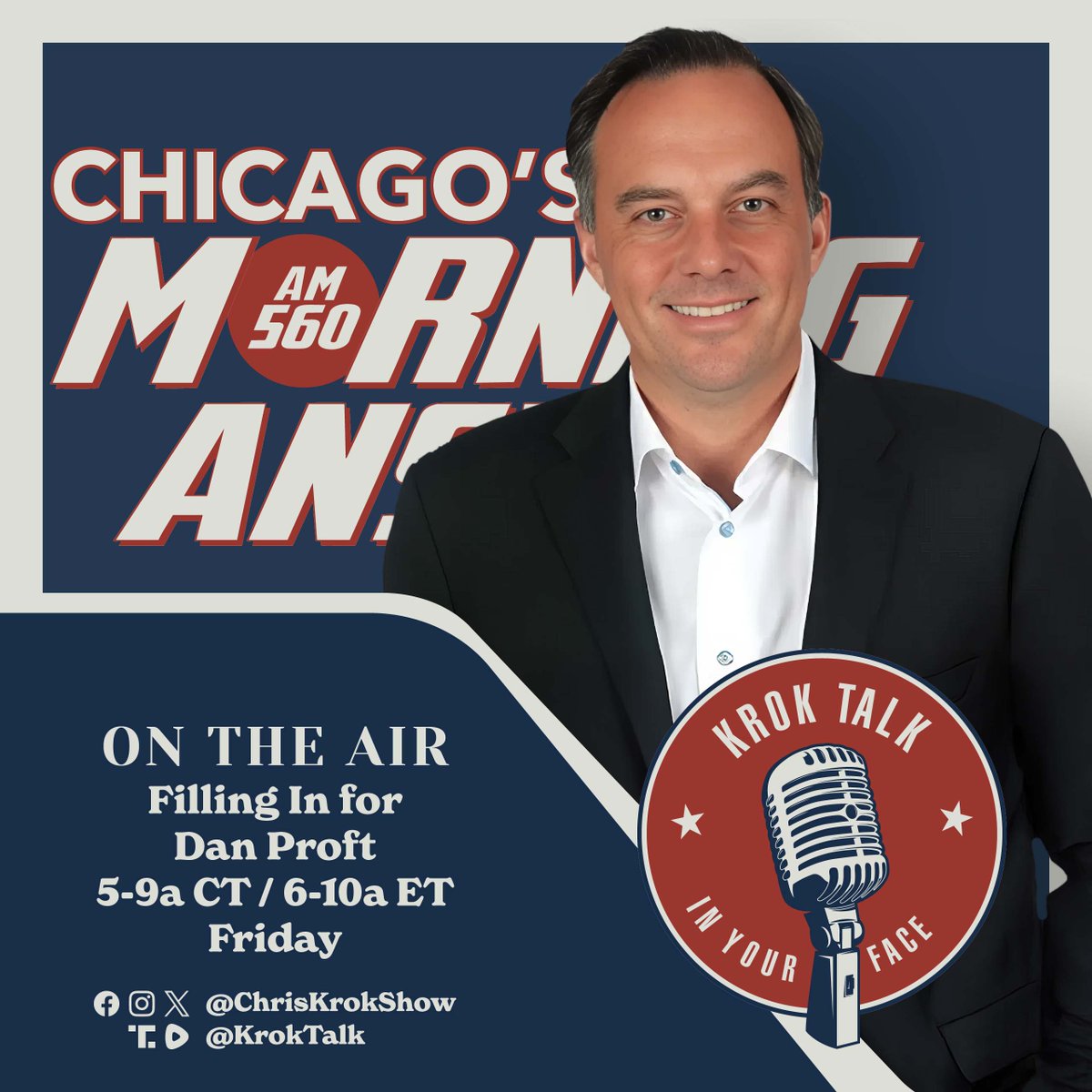 chriskrokshow's tweet image. See you tomorrow morning in Chicago on @AM560TheAnswer @MorningAnswer, filling in for
@DanProft 5-9am CT Watch it live on YouTube: youtube.com/@ChicagosMorni… and in Omaha at @kfabnews 2-6pm CT. See you there!