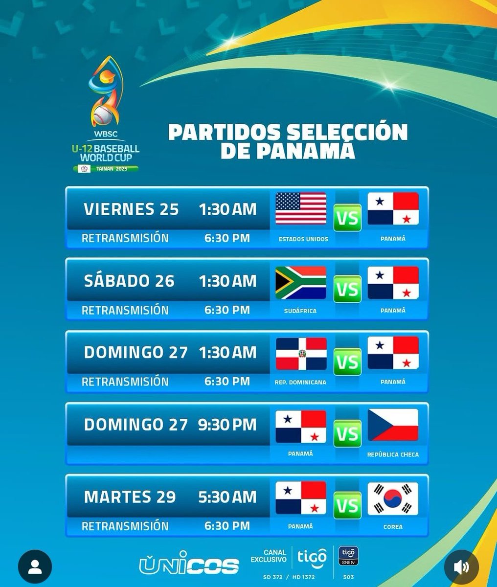 ⚾️⚾️ ATENCIÓN ⚾️⚾️

Este es el calendario con los horarios de transmisión de los juegos de Panamá en el Mundial U12 de Béisbol que arranca este viernes 25 de julio en Tainán, Taiwán.

Los juegos se podrán ver en canal Únicos de Tigo (372 y 1372 HD)