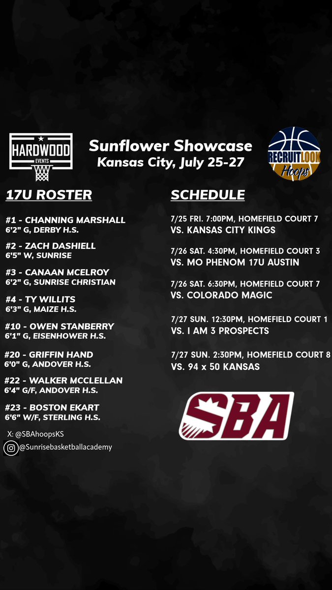ChanMarshal1's tweet image. Schedule for this weekend in KC!
@SBAhoopsKS @coachbrettflory @RL_HoopsKS