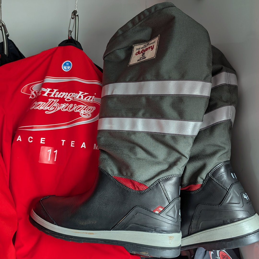 Joined by the boss today the Scallywags enjoyed a good final prep day out on the water ahead of Saturday's Rolex Fastnet race.
Once off the water it was back on the jobs list incl. trialling a special <a href="/Dubarry_com/">Dubarry of Ireland</a> boots delivery.
Nice work team!
Two more sleeps...
#ScallywagHK