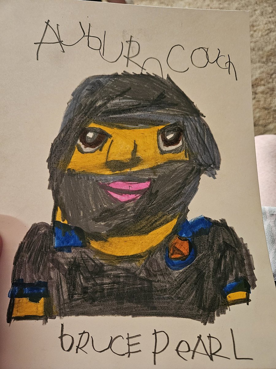 My autistic daughter Macie loves <a href="/coachbrucepearl/">Bruce Pearl</a> . She loves to draw and wanted to surprise him with a picture she drew of him. Hopefully Coach Pearl will see this! WAR EAGLE 🦅🦅 <a href="/AuburnMBB/">Auburn Basketball</a>
