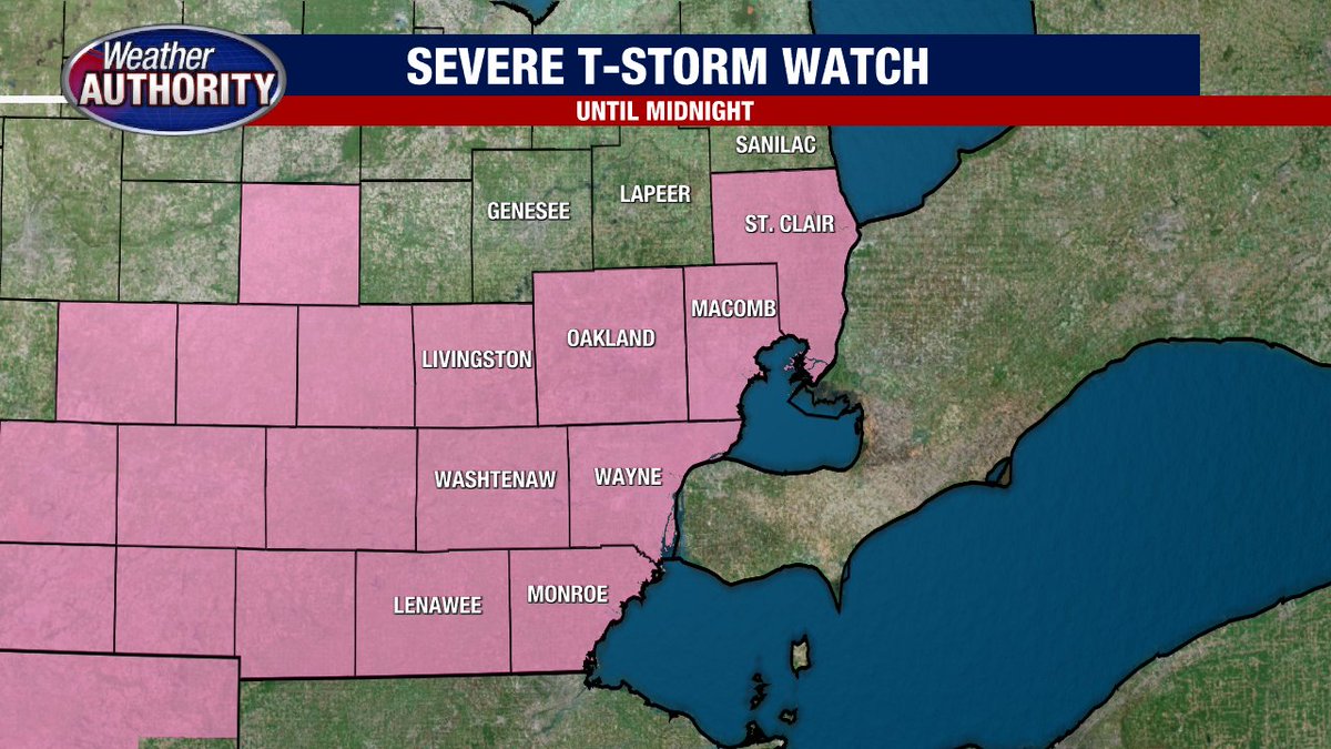 SEVERE T-STORM WATCH now in effect for SE Michigan until midnight.