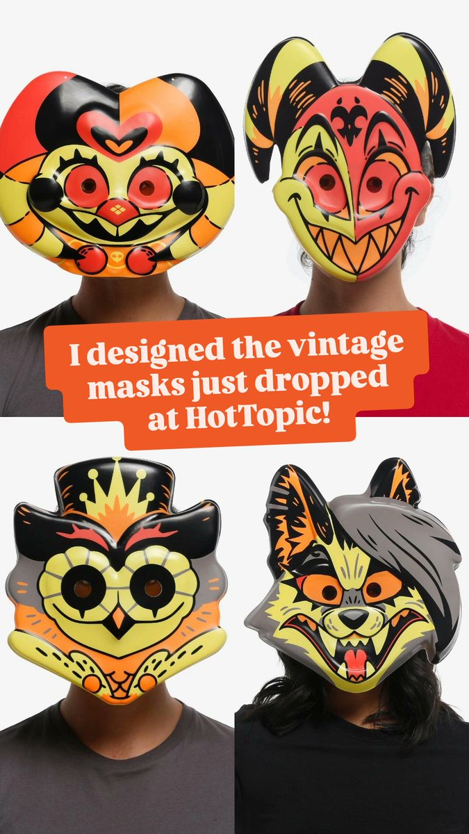 IDPollution's tweet image. I drew these masks just dropped @HotTopic !
I wasn't expecting them in July but HAPPY SUMMERWEEN! And just in time for the big hazbin hotel S2 announcement! 🎃🏖
#HelluvaBoss #HazbinHotel
