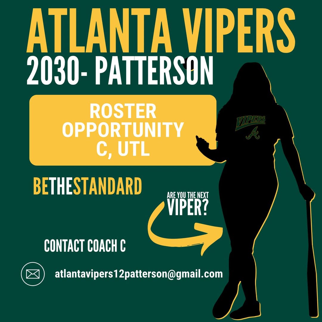 Atlanta Vipers 2030 – Patterson is looking to add a Catcher &amp; Utility Player to their talented roster!

Ready to compete at a high level? Don’t miss your shot.

📩 Contact Coach C: atlantavipers12patterson@gmail.com

** OR ** submit a Player Interest Form:
atlantavipersfastpitch.org/interest?selec…