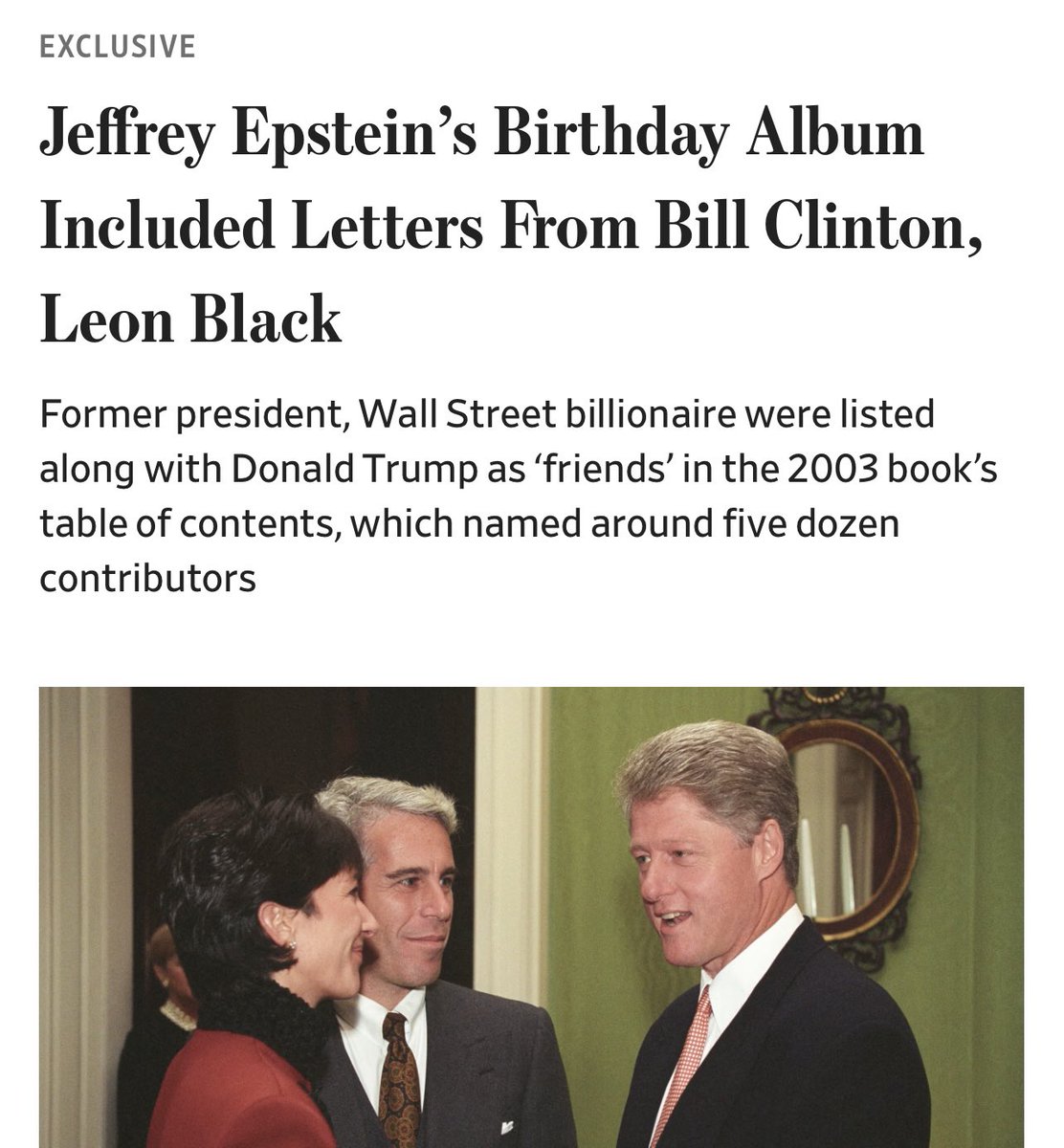 🚨🚨 Bill Clinton also signed Jeffrey Epstein’s birthday album. 

2 of our 5 living presidents have signed a child sex traffickers birthday album. 

What does that say about us as a society?