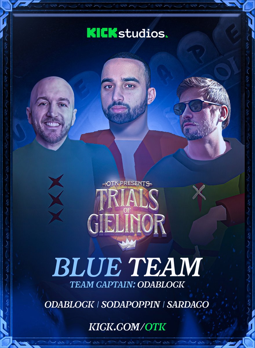 BLUE TEAM IS GEARING UP 🔵

Double bald synergy from <a href="/Odablock/">Odablock</a> and <a href="/Sardaco/">Sardaco</a>, while <a href="/Sodapoppintv/">ChanceMorris</a> brings the fishing luck.

Will they dominate the battlefield?
🗓️ July 26 | 🕑 2PM CST