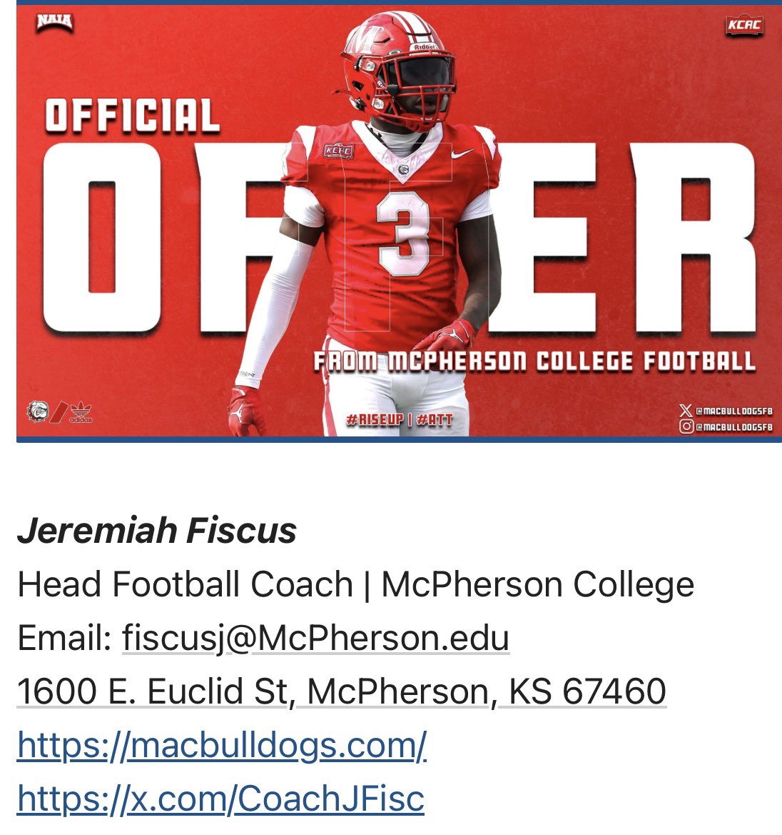 Andrewjw65's tweet image. Bless to receive my 5th offer from McPherson College and looking forward to my senior season!!! @pepman704 @Hold_2017 @NPCoachJeff @SPRecruiting @CoachJFisc