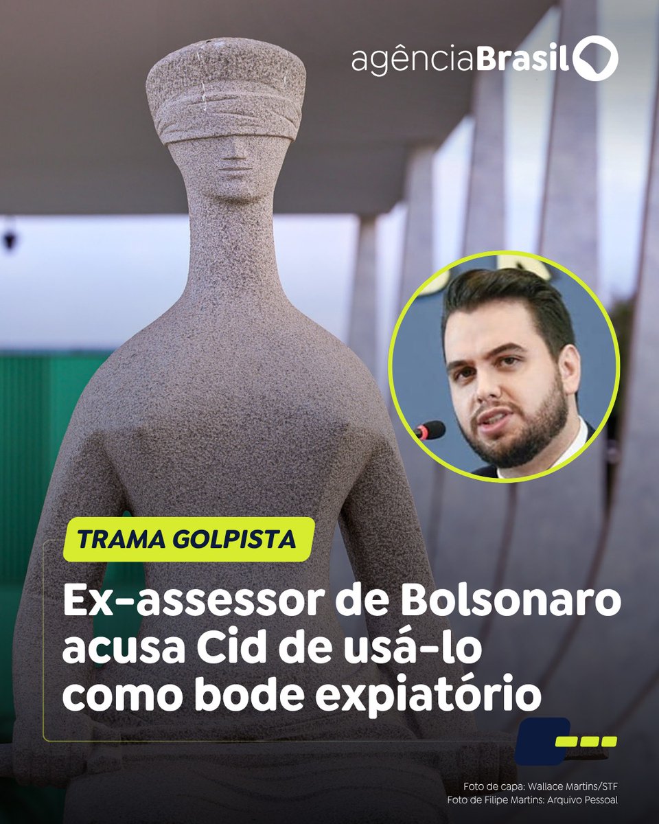 agenciabrasil's tweet image. TRAMA GOLPISTA | Filipe Martins, ex-assessor da Presidência afirmou ter sido usado como bode expiatório pelo tenente-coronel Mauro Cid, delator de uma trama golpista cujo objetivo seria manter o ex-presidente Jair Bolsonaro no poder. Leia: trk.ebc.com.br/CZ3Yl.