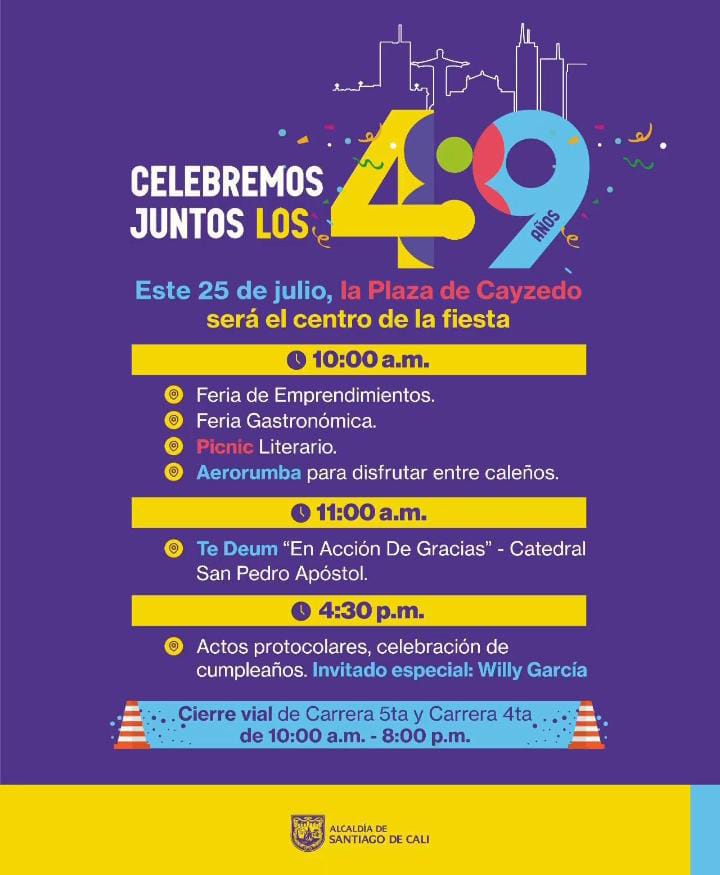 La Plaza de Cayzedo será uno de los escenarios de la programación especial con motivo de los 489 años de Cali este viernes 25 de julio.