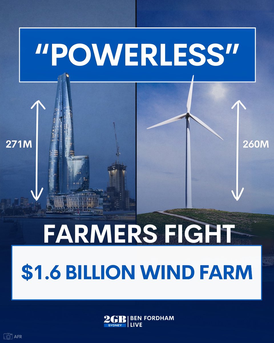 When will this end?

Another huge windfarm is set to hit a small town.

The $1.6 Billion project has sent local farmers into disarray.

One resident says it will tear their community apart.

Listen to the full details HERE.

🎧omny.fm/shows/ben-ford…🎧