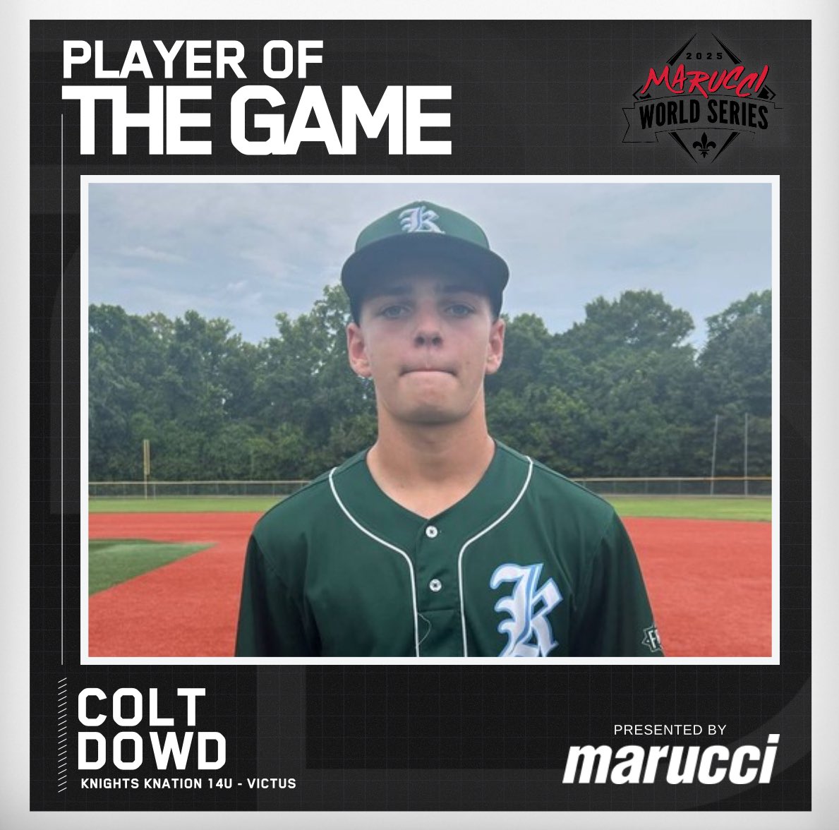 ⭐️Player of the Game⭐️

Colt Dowd 
Knights Knation 14U - Victus 

#MWS25
@maruccisports