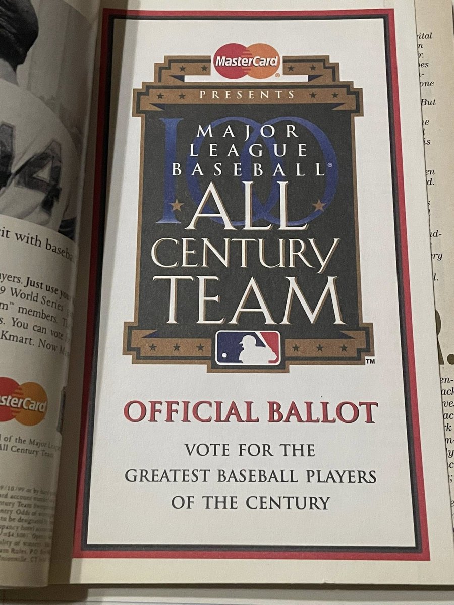 MLBeFUN1's tweet image. Found in a TV Guide from 1999, an intact All Century Team ballot. One of baseball's greatest nights! @MLB @notgaetti @JessicaDBrand @JohnnyBench_5 @MLBNetwork
