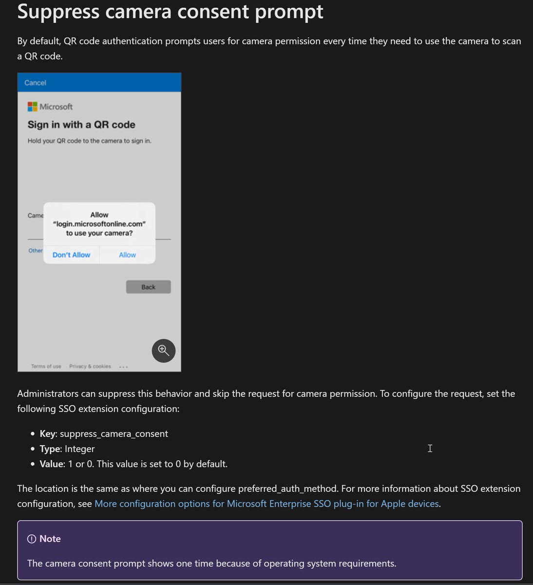 NathanMcNulty's tweet image. Looks like the Entra QR code authentication method is going GA 🥳
They've also added some great guidance on suppressing the camera permission prompt for iOS :)
learn.microsoft.com/en-us/entra/id…