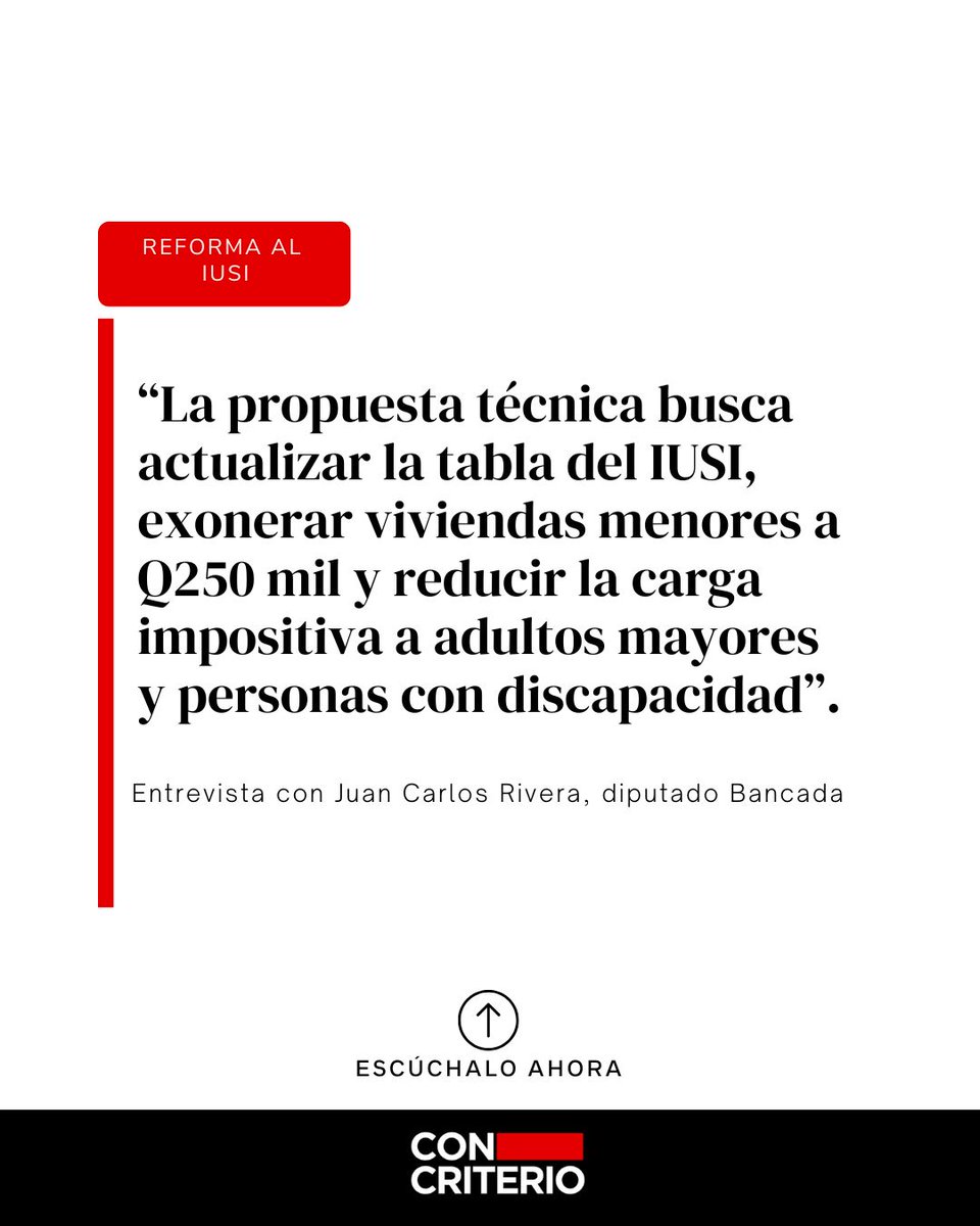 concriteriogt's tweet image. 📉 La reforma a la Ley del IUSI busca actualizar una tabla impositiva de hace 37 años 🧾. Propone exonerar viviendas menores a Q250 mil 🏠, reducir cargas para clases medias y adultos mayores 👵🧓 y armonizarla con la Ley del IVA 🎧Escúchalo 👇
f.mtr.cool/temeapcryv