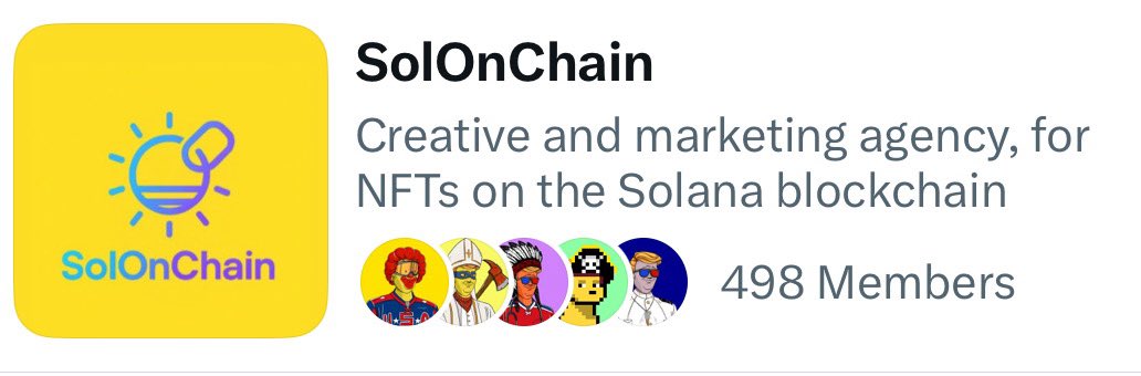 DC_x18's tweet image. 2 more members for 500.
Join the fastest growing NFT community on CT. 🔥
@SolOnChainX