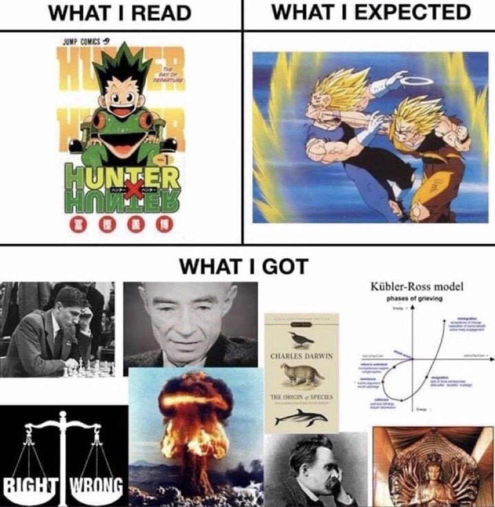 zeChedli's tweet image. J’y pense tous les jours. Quelle tristesse de savoir qu’on n’aura jamais plus que la partie visible de l’iceberg avec Hunter x Hunter.