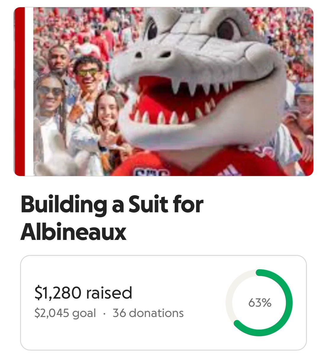 Just got a new quote for a suit! We’re now over all half to having our own unofficial mascot 🤟

You can help get us closer to getting our guy ⬇️
gofundme.com/f/campaign-to-…