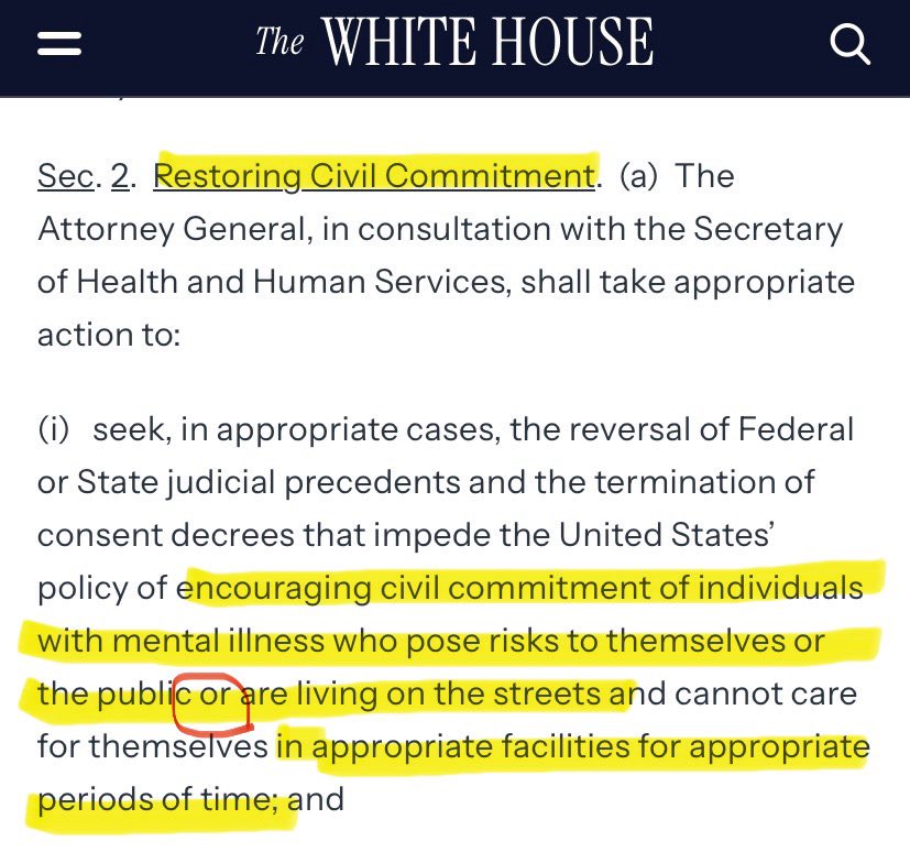 3) See the word “or” that I circled there? This shows you this order is not directed solely to the homeless. This means ANYONE they adjudicate according to their parameters can be detained and institutionalized, not just the homeless. Without genuine due process. Let’s continue⬇️
