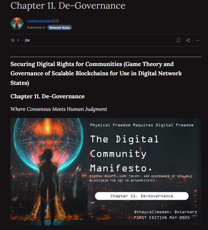GentlemanRural's tweet image. 1:
"The Digital Community Manifesto" by .@TheycallmeDan_ and Starkerz (.@3speaktv) is a thoughtful and deep treatment of decentralized community driven blockchains.
Take the time to read Chapter 11, it may change both your perception of blockchain, its utility, and its…