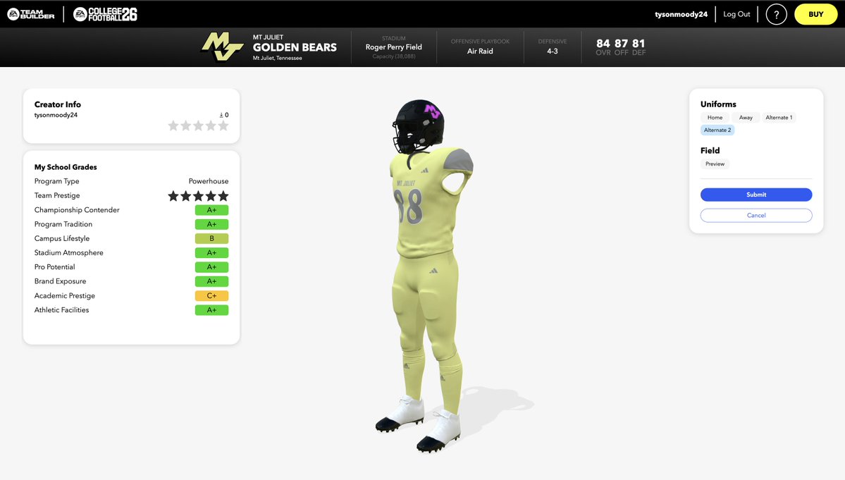 TysonMoody3's tweet image. It got deleted, so I had to restart, but @MJGOLDENBEARFB is in the game! 
(I know they&apos;re UA, but Adidas worked best)
Use code &quot;tysonmoody24&quot;
Beech and Ensworth 🔜
@615Preps