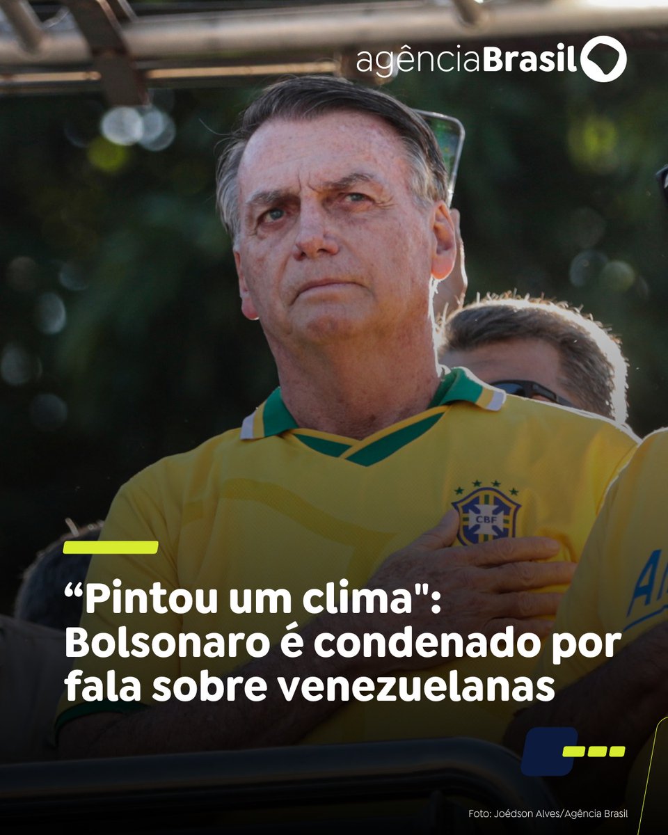 agenciabrasil's tweet image. CONDENAÇÃO | A Justiça do Distrito Federal condenou o ex-presidente Jair Bolsonaro ao pagamento de R$ 150 mil em danos morais coletivos pela entrevista na qual ele disse que “pintou um clima” ao encontrar jovens venezuelanas. Saiba mais: trk.ebc.com.br/YhBxe.