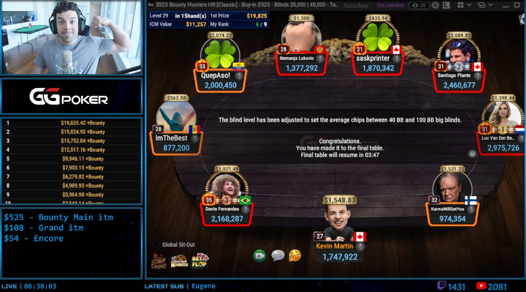 FINAL TABLE $40,000 for the win. 

7k locked going for all of it right now on stream!!! (link below)