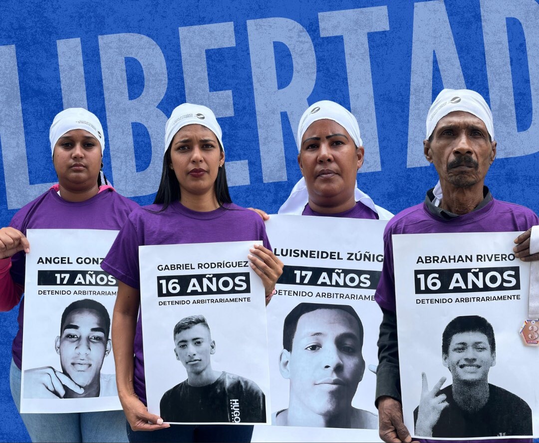 Viraliza sus nombres: Gabriel. Ángel. Abraham. Lusneidel. Cuatro adolescentes presos en Venezuela sin pruebas. Cuatro vidas que no deben ser silenciadas. #NoLosBorren #LiberenALosNiños