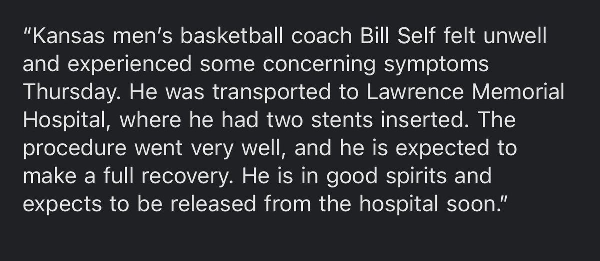 Statement from KU about head coach Bill Self. #kubball