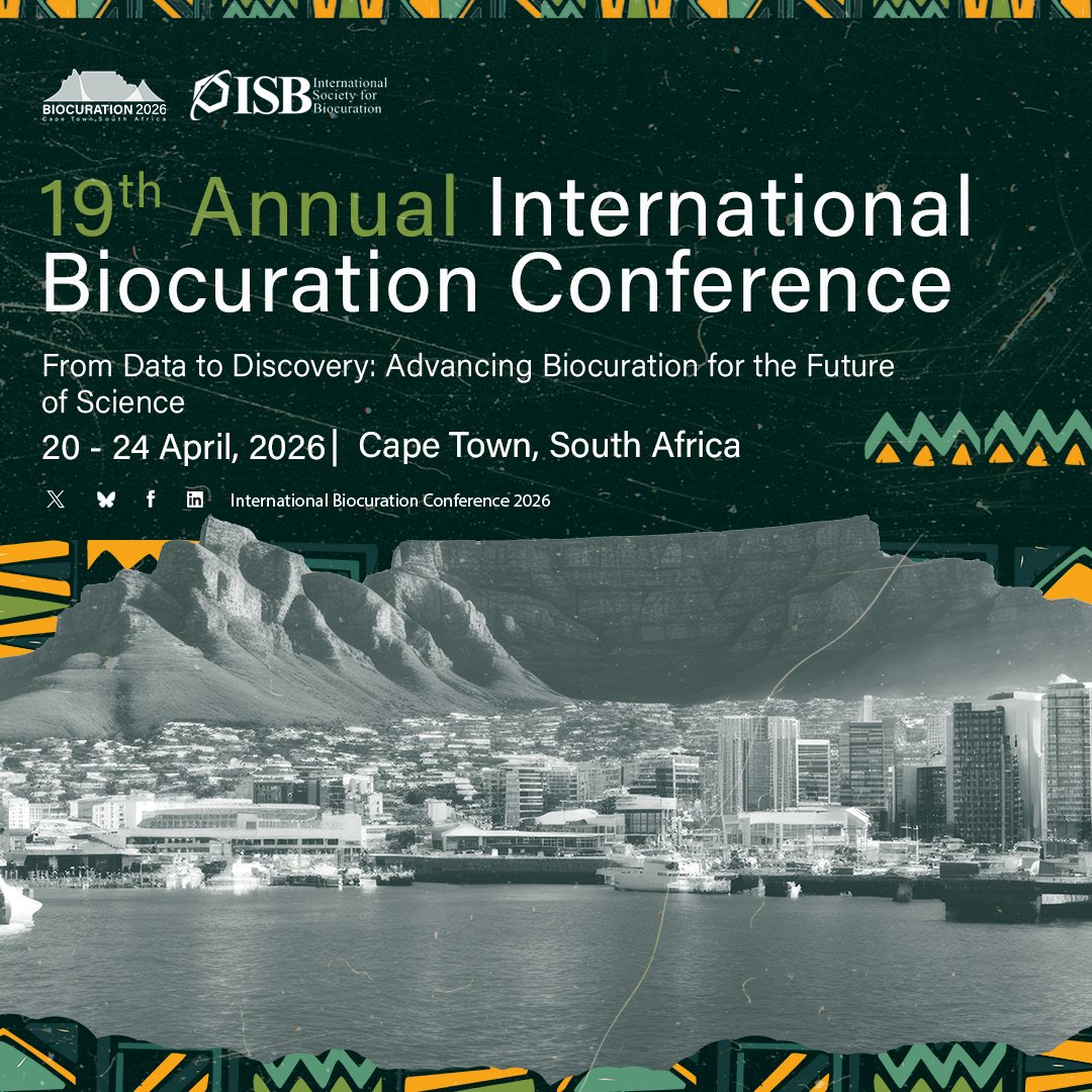 Biocuration2026's tweet image. 📢 @AfrBioInstitute , with @biocurator , @AfriGenD & @SickleInAfrica , is proud to host 19th Int’l Biocuration Conf. in🌍 Cape Town, April 20–24, 2026!
✨ 1st time in Africa — submit your abstract & join us!
🔗 Info: bioinformaticsinstitute.africa/events/6/19th%…
📬 bioinformaticsinstitute.africa/mailing-list