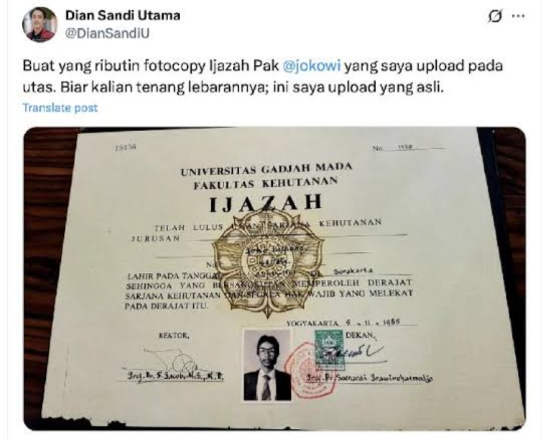 DokterTifa's tweet image. Pertanyaan kepada Sdr Joko Widodo:
Apakah ijazah ini yang anda katakan DISITA oleh Polda Metro Jaya?
Atau anda punya versi Ijazah yang lain?
Kalau ijazah yang dinyatakan oleh Dian Sandi Utama di postingannya
Dan
Ijazah yang fotokopinya ditampilkan Bareskrim tanggal 22 Mei 2025…